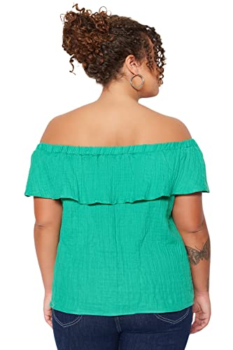 Trendyol Woman Relaxed fit Basic Carmen Collar Woven Plus Size Blouse,Green,44