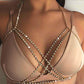 Carufin Sexy Halter Necklace Bra Crystal Breast Chain Necklace Sexy Body Chain Summer Beach Nightclub Adjustable Jewelry for Women and Girls (Gold)