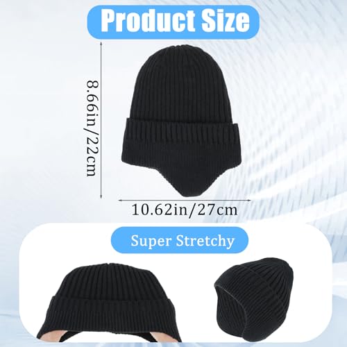 Sibba Beanie Hats for Men Unisex Winter Hat Earflap Caps Knitted Hat Lined Knit Warm Thick Skully Stocking Binie Hat Plush Stretchy Windproof Knit Skull Cap Elastic Stuffed Hat for Men Women Black