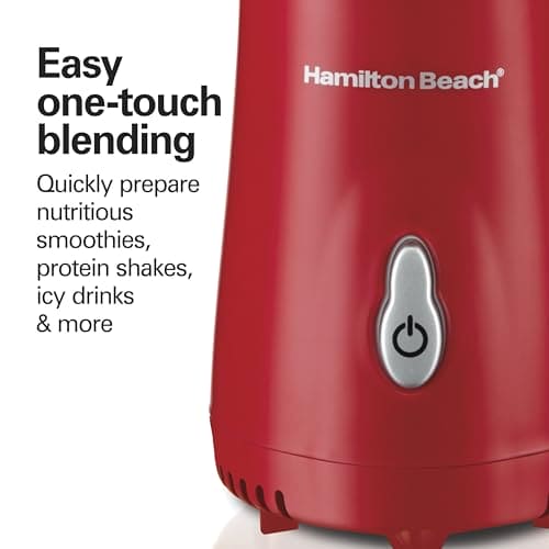 Hamilton Beach Portable Blender for Shakes and Smoothies with 14 Oz BPA Free Travel Cup and Lid, Durable Stainless Steel Blades for Powerful Blending Performance, Red (51101RV)