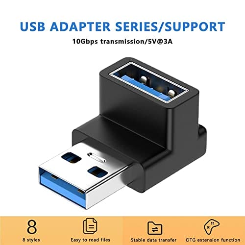 USB3.1 90 Degree Adapter, USB 3.1 Male to Female Right Angle Extension Adapter, USB A to A Adapter for Hard Drive, keyboard, Laptop, 2 Pack Angle Connector (USB 3.1 Right Angle)