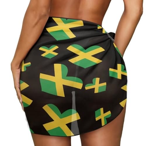 Jeiento Sexy Beach Wrap Dress Cover-Up for Women Sheer Swimsuit Skirt Heart-Shaped Jamaican Flag Beach Sarong Wraps for Vacation Hotel Beach