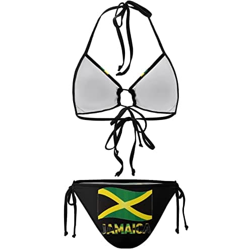 Patriotic Jamaica Flag Women's Jamaican Flag Bikini Cute 2 Piece Swimsuit Halter Padded Tops and Tie Bottoms Bathing Suits Swimwear