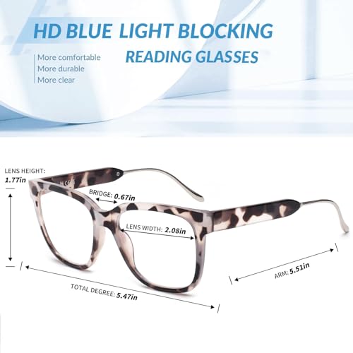 JM 3 Pack Classic Square Reading Glasses for Women Men, Retro Trendy Oversized Blue Light Blocking Readers +1.75