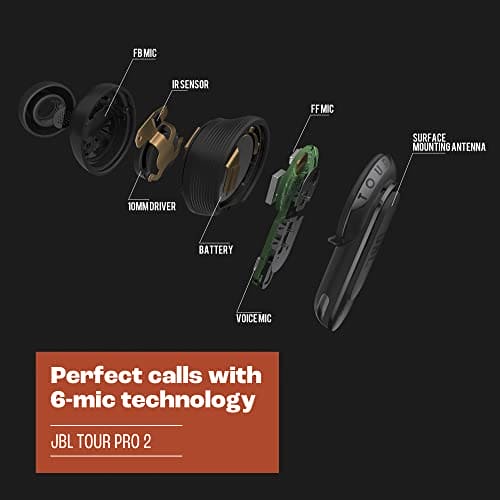 JBL Tour Pro 2 - True wireless Noise Cancelling earbuds with Smart Charging Case, 6-mic perfect calls with voice control, Up to 40hrs of playtime, Immersive Spatial Sound (Black)