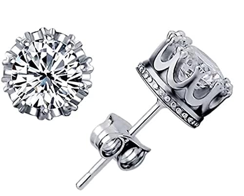 Celebrity Jewelry Shining AAA Cubic Zirconia Crown Solitaire Stud Earrings for Women