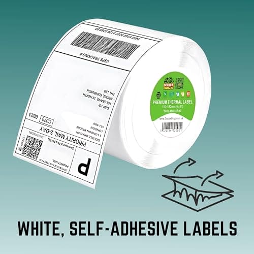 Double Dragon 100 x 150 mm (4" x 6") Premium Coated Self-Adhesive Direct Thermal Label for Zebra, MUNBYN Printers [1 Roll - 500 Label]