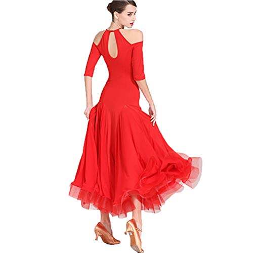 YDHTIZ Classic Ballroom Training Clothing 1/2 Sleeve Waltz Dance Dresses Hollow Tango Performance Dance Clothing Salsa Dance Costumes A-line for Women