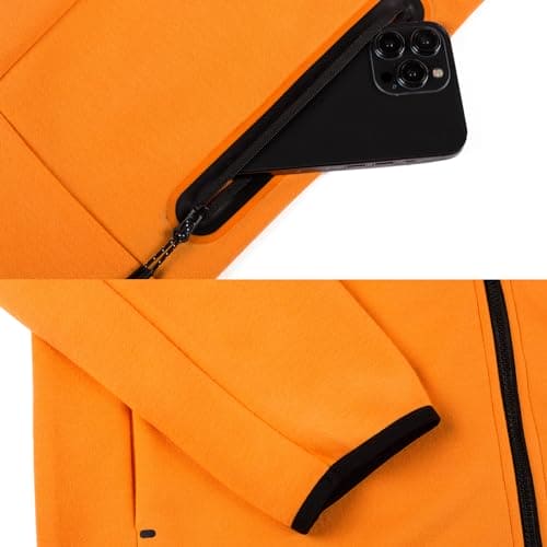 ANGELA BEBE Men's Tracksuits Sweatsuits For Men Hooded Tracksuit Sweatsuit Long Sleeve Full-Zip Jogging Sweatpants 2 Piece, Orange, Small