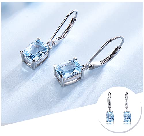 LOKILOKI Genuine 925 Sterling Silver Sky Blue Topaz Drop Earrings Elegant Gemstone Wedding Engagement Jewelry For Women Gifts