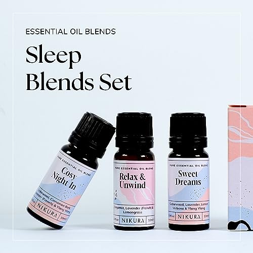 Nikura | Sleep Essential Oil Blends Set 3 x 10ml - Cosy Night in, Relax & Unwind & Sweet Dreams | Strong Fragrance for Soap and Candle Making, Diffusers for Home, Vegan, 100% Pure and Natural