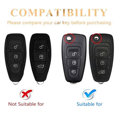 OFFCURVE Car Key Cover Car Key Case Key Fob Cover Car Key Protector 3 buttons Compatible with Mondeo Fusion Fiesta Kuga Ecosport Focus Escort Galaxy Transit Ranger Tourneo Custom Bantam