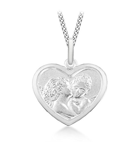 Tuscany Silver Women's Sterling Silver Heart Kissing Angels Pendant on Adjustable Curb Chain Necklace of 41cm/16"-46cm/18"