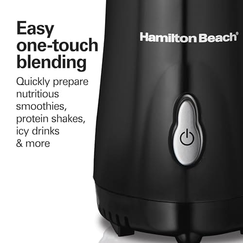 Hamilton Beach Portable Blender for Shakes and Smoothies with 14 Oz BPA Free Travel Cup and Lid, Durable Stainless Steel Blades for Powerful Blending Performance, Black (51101AV)