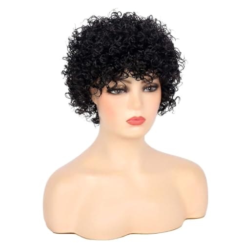 Siudus Womens Afro Short Black Wig Kinky Curly Shaggy 70s 80s Hair Wig c Wig for Rocker Daily Cosplay Use