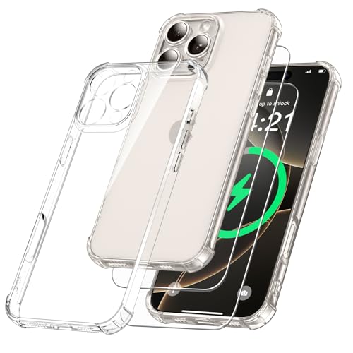 YisrLery 3 in 1 Phone Case Compatible with iPhone 16 Pro Max Case and 2 Pack Tempered Glass Screen Protector, Slim Soft TPU Shockproof Anti-Scratch iPhone 16 Pro Max Phone Case Silicone Clear 6.9-Inch