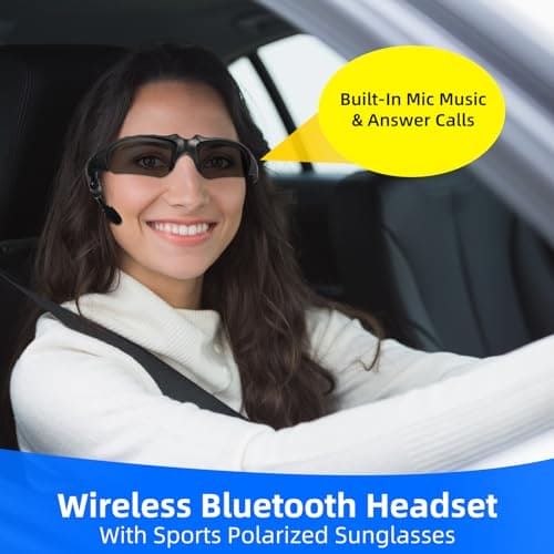 Wireless Bluetooth Headset with Sports Polarized Sunglasses Bluetooth Sunglasses MenSport Sunglasses Music Sunglasses Bluetooth Glasses Headphone Built-in Mic for Fishing & Outdoor Cycling Running