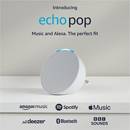 Certified Refurbished Echo Pop | Full sound compact Wi-Fi and Bluetooth smart speaker with Alexa | Glacier White