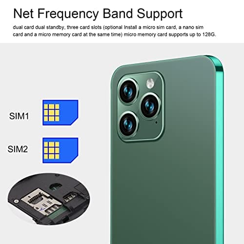 Bewinner I14pro Max Unlocked Smartphone, 6.1in 4GB RAM 64GB ROM Dual SIM 4G Network Mobile Phone, Face ID Unlocked Cellphone for Android 11 4000mah Battery (Dark Green)