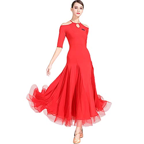 YDHTIZ Classic Ballroom Training Clothing 1/2 Sleeve Waltz Dance Dresses Hollow Tango Performance Dance Clothing Salsa Dance Costumes A-line for Women