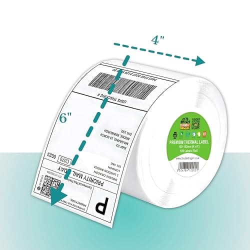 Double Dragon 100 x 150 mm (4" x 6") Premium Coated Self-Adhesive Direct Thermal Label for Zebra, MUNBYN Printers [1 Roll - 500 Label]