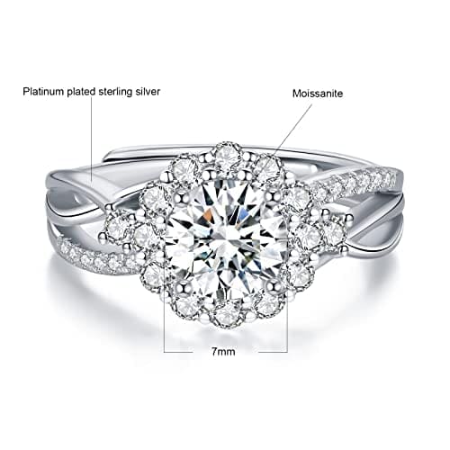 Atylyk Adjustable Moissanite Ring 1 Carat Engagement Wedding Promise 925 Sterling Silver Solitaire Rings for Women