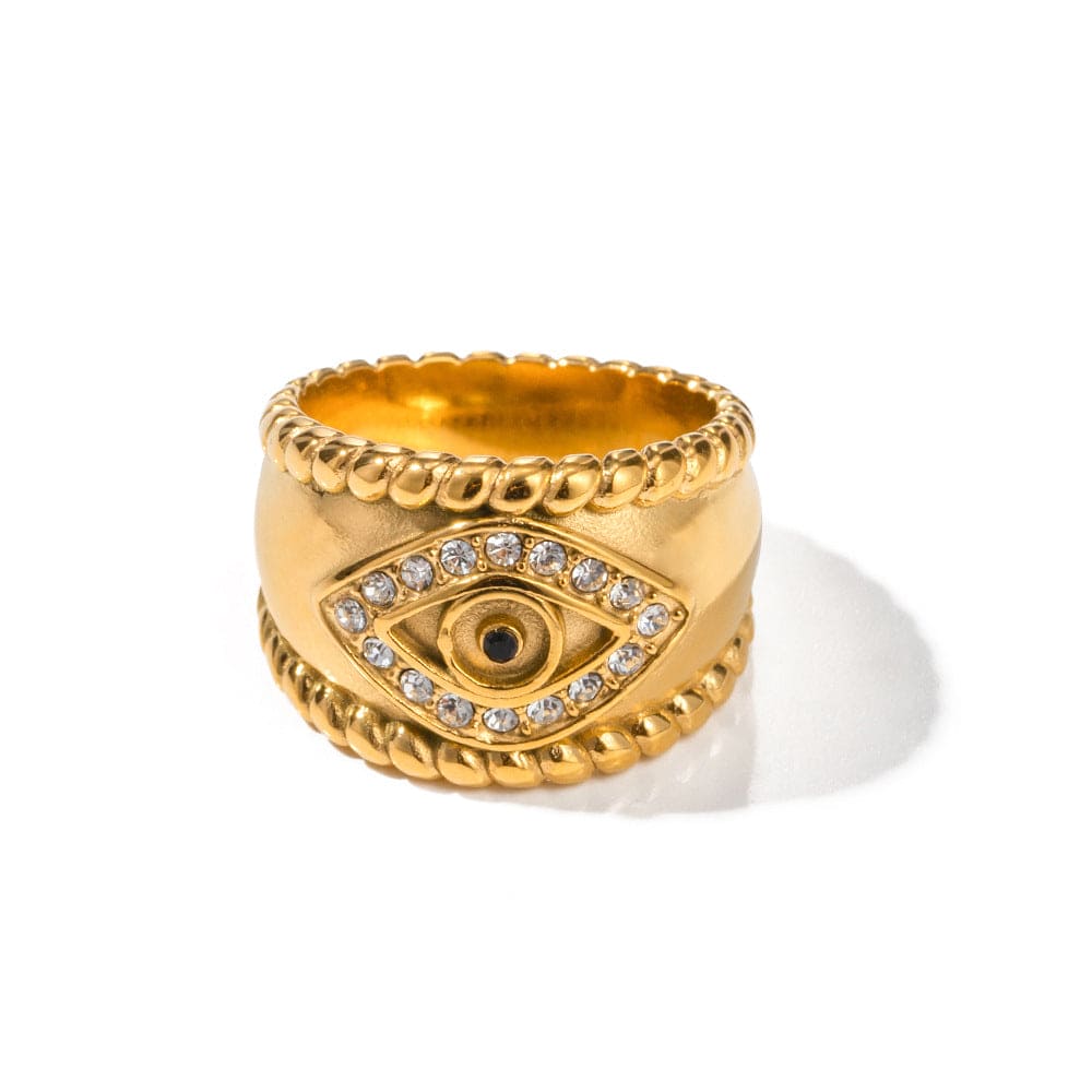 18K gold trendy and fashionable devil's eye inlaid zircon design ring