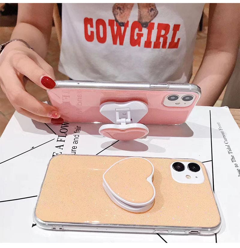 Candy Color Stand Holder Phone Case For iPhone 12 11 13 Pro Max XR XS Max X 6S 7 8 Plus 12 13 Pro Glitter Love Heart Back Cover