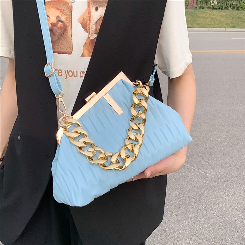 Women's Bag Trend Fashionable Thick Chain Crossbody Bags Striped Leather Ladies Hand Bags Luxury Evening Shoulder Bag Woman