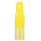 Halter fringe dress Bandage dress Sexy multi-tiered fringe halter slim-fit bandage dress