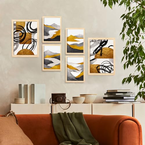 Nacnic Set of 6 Genus Natures 2 Posters. In Scenery Abstracts Decorative frames for your living room, bedroom, home. Wall art print. Sizes A4 and A3 with Lightwood Frames