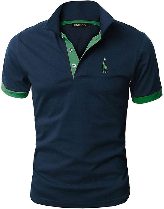 GNRSPTY Mens Short Sleeve Polo Shirts Classic Giraffe Embroidery Tennis T-Shirt,Blue +Green,XXL