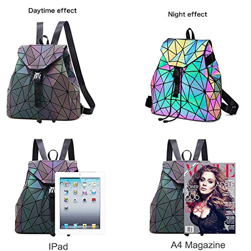 Parnerme Fashion Backpack Womens PU Leather Backpack Geometric Holographic Reflective Backpack