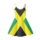 Coloranimal Women's Basic Jamaican Flag Print Stretch Flared Casual Mini Skater Dresses Spaghetti Straps A-line Boho Beach Sundress Flowy Suspender Skirt,Yellow Black Green