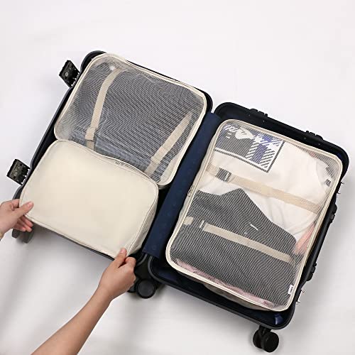 OSDUE Packing Cubes, 8 PCS Travel Organiser, Luggage Packing Organizers, Waterproof Travel Essentials Bag Clothes Shoes Cosmetics Toiletries Storage Bags (Beige)