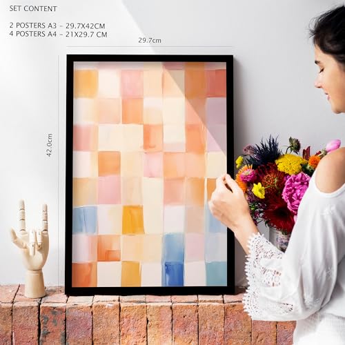 Nacnic Set of 6 Orange and Blue Mosaic 2 Posters. In Abstracts Poster Decorative frames for your living room, bedroom, home. Wall art print. Sizes A4 and A3 with Black Frames