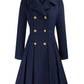 GRACE KARIN Women's Double-Breasted A Line Coat Puffed Sleeve Long Trench Coat Outwear for Winter Navy Blue A-Line Peacoat L