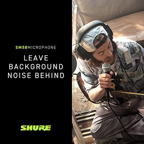 Shure SM58-LC Cardioid Dynamic Vocal Microphone with Pneumatic Shock Mount, Spherical Mesh Grille with Built-in Pop Filter, A25D Mic Clip, Storage Bag, 3-pin XLR Connector