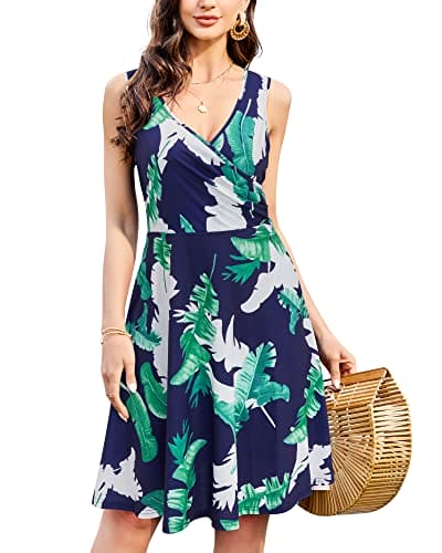 KILIG Womens Summer Dresses Floral Beach Casual Sundress UK Ladies V-Neck Midi Dress（Floral-03，L）