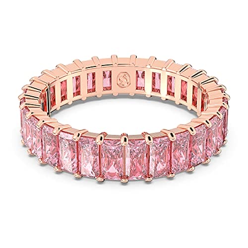 Swarovski Matrix Ring, Pink Baguette-Cut Crystals on a Rose-Gold Tone Band, from the Matrix Collection, Size 55