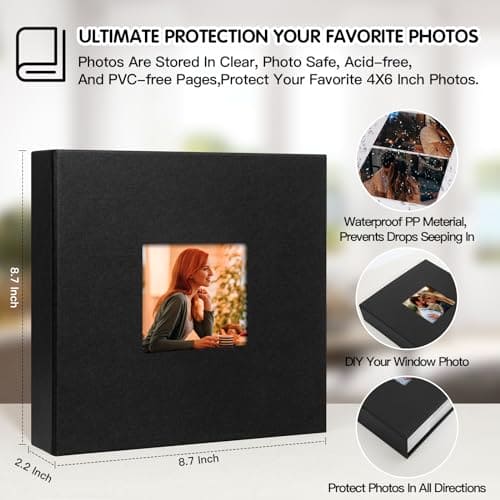 Photo Album 4x6 240 Photos with Writing Space, 4x6 Photo Album Leather Cover with Front Window, 4x6 Picture Album, 240 Photos 4x6 Photo Album Book for Wedding Kids Travel Family Baby Pictures (Black)