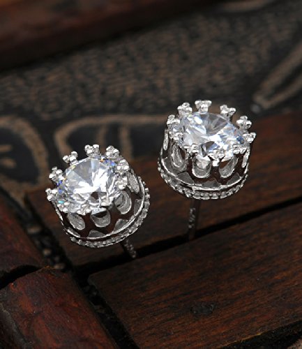 Celebrity Jewelry Shining AAA Cubic Zirconia Crown Solitaire Stud Earrings for Women