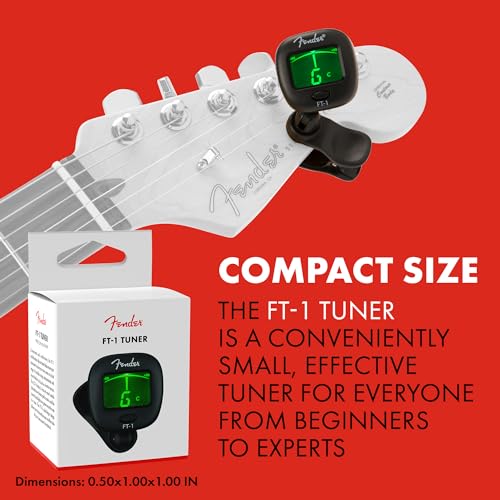 Fender FT-1 Pro Clip-On Tuner, For Electric, Acoustic & Bass Guitars & Ukuleles, Black