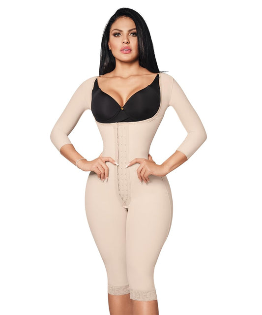 Forma Tu Cuerpo, Faja Colombiana, Knee Bodysuit, Abdomen Control & Butt Lifter. Waist Definition 3 Hooks-4XS Beige (O-025)