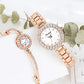 Clastyle Rose Gold Watch and Bracelet Set for Women - Elegant Diamond Ladies Watches with Bangle - Womens Watch and Jewellery Set with Mother of Pearl