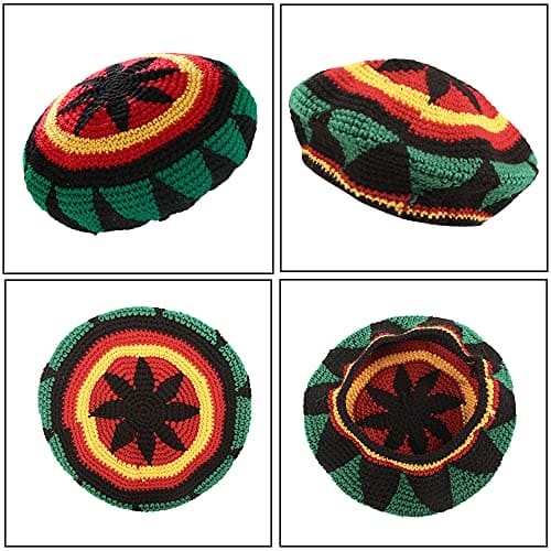 ZffXH 1/2 Pcs Wool Knit Rasta Hat Reggae Jamaican Cap Colorful Slinky Visor Beanie Hat Slouchy Baggy Cap