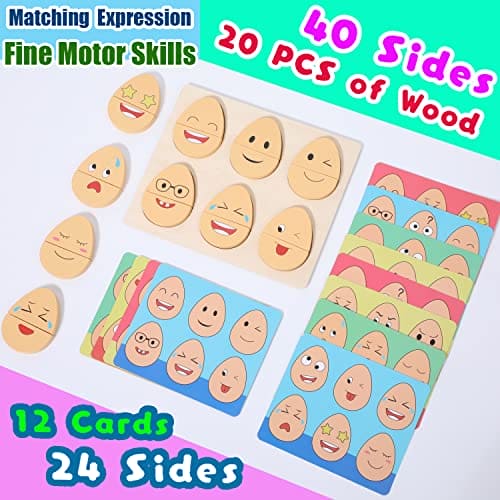 HONGID Montessori Toys for 2-6 Year Old,32 in 1 Toddlers Wooden Expressions Preschool Kids Wood Gifts,Autism Sensory Educational Toys for Boys Girls Age 3-5, Stocking Stuffers for Kids