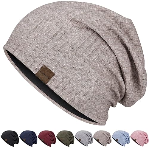 HAMUNI Slouchy Beanie Hip-Hop Soft Lightweight Running Beanie Hat Breathability & Elasticity Adult Dwarf Hats Chemo Cap Skull Cap for Men Women (Khaki)