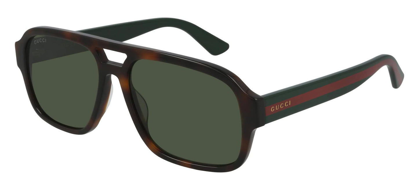 Gucci GG 0925S 002 Havana Plastic Aviator Sunglasses Green Lens