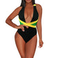 VOARYISA Women's One Piece Caribbean Flag Rasta Body Shaping Monokini Swimsuit Swimwear Bathing Suit (2X-Large/18W-20W, Black)